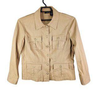 Womens Brown A.N.A Utility Jacket Button Down Long Sleeve Front Pockets Size XL